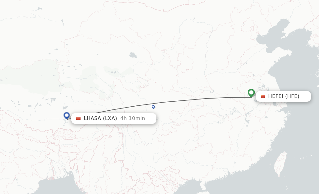 Flights from Hefei to Lhasa/Lasa route map