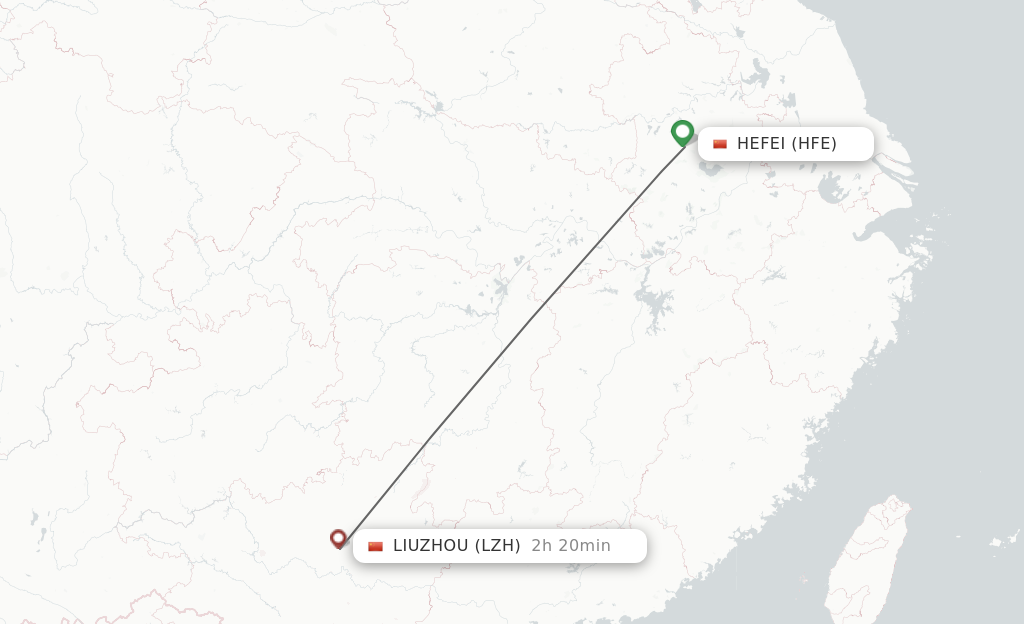 Flights from Hefei to Liuzhou route map