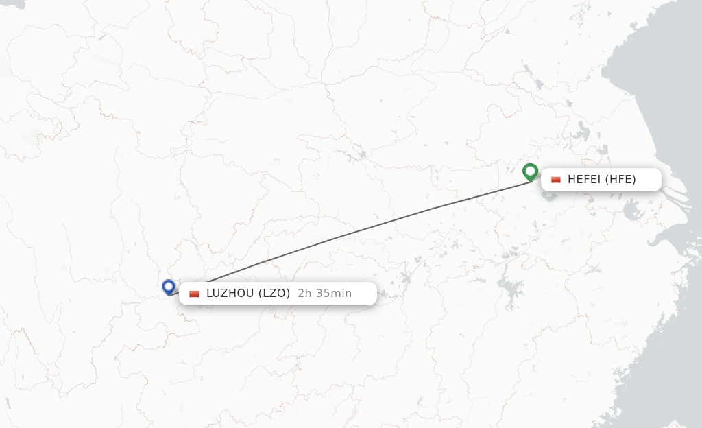 Flights from Hefei to Luzhou route map