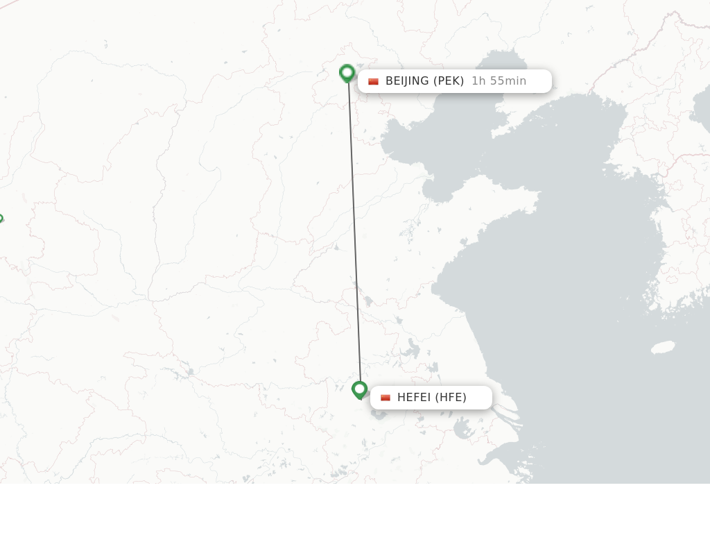 Flights from Hefei to Beijing route map
