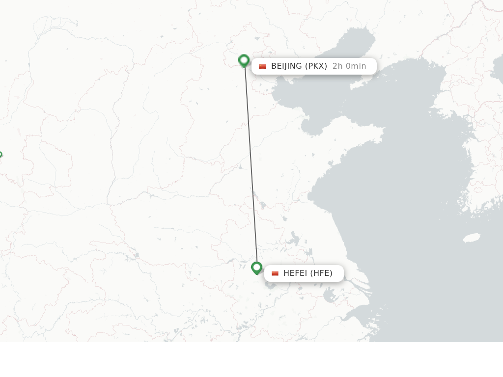 Flights from Hefei to Beijing route map