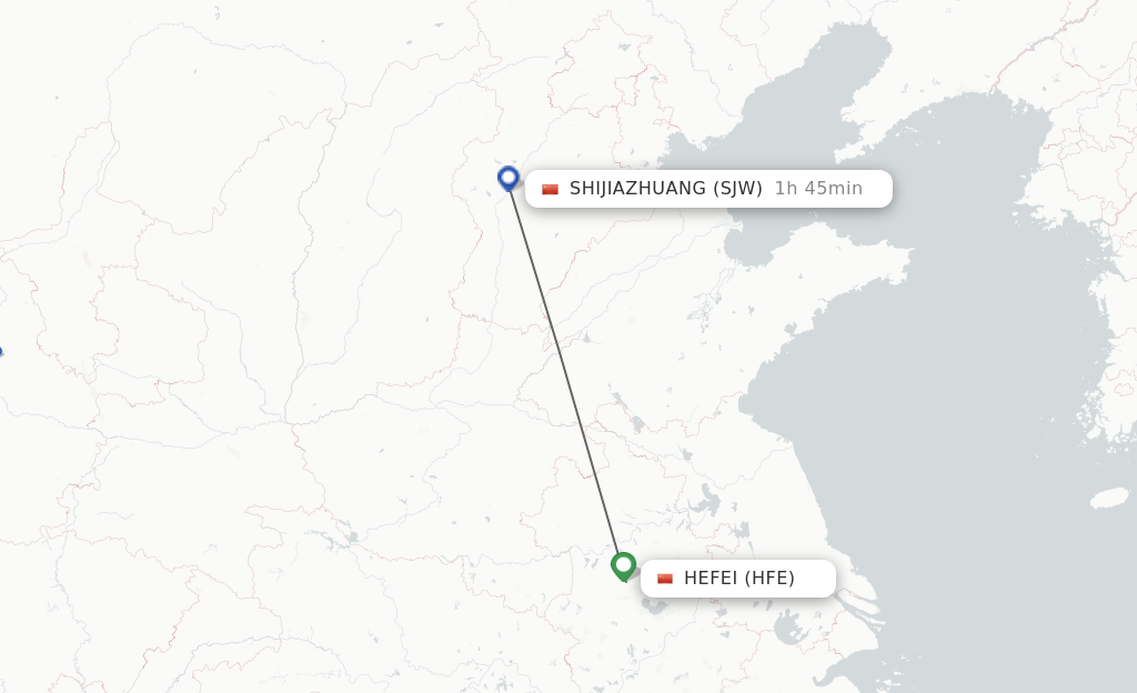 Flights from Hefei to Shijiazhuang route map