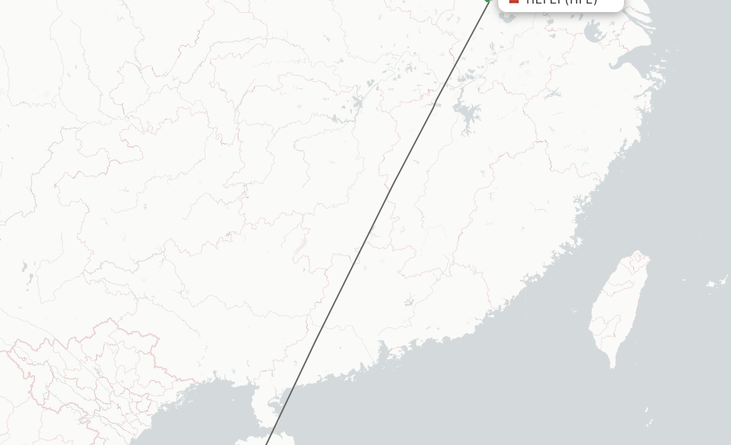 Flights from Hefei to Sanya route map