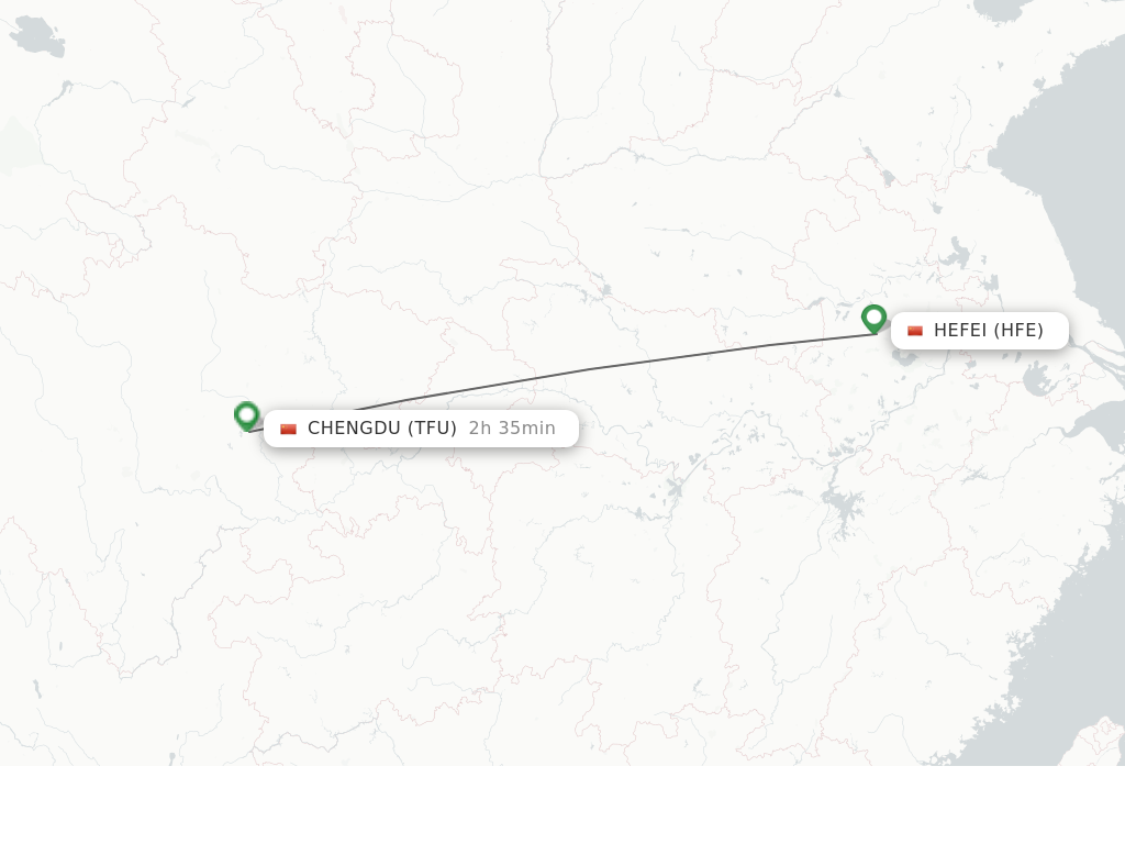 Flights from Hefei to Chengdu route map