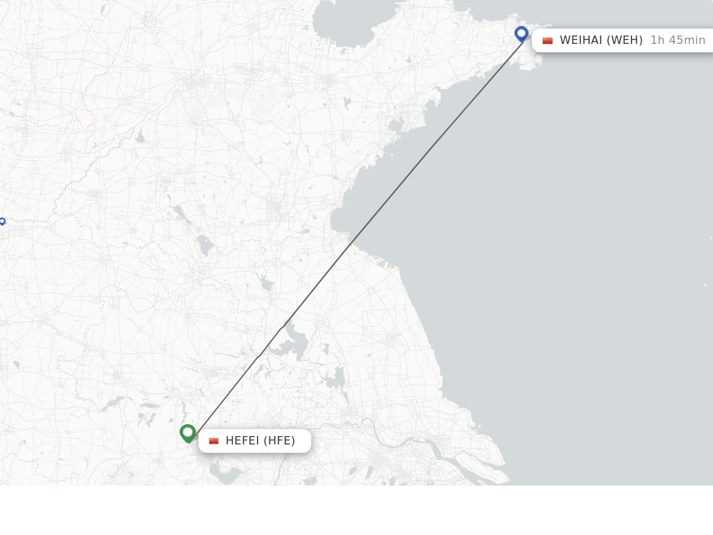 Flights from Hefei to Weihai route map