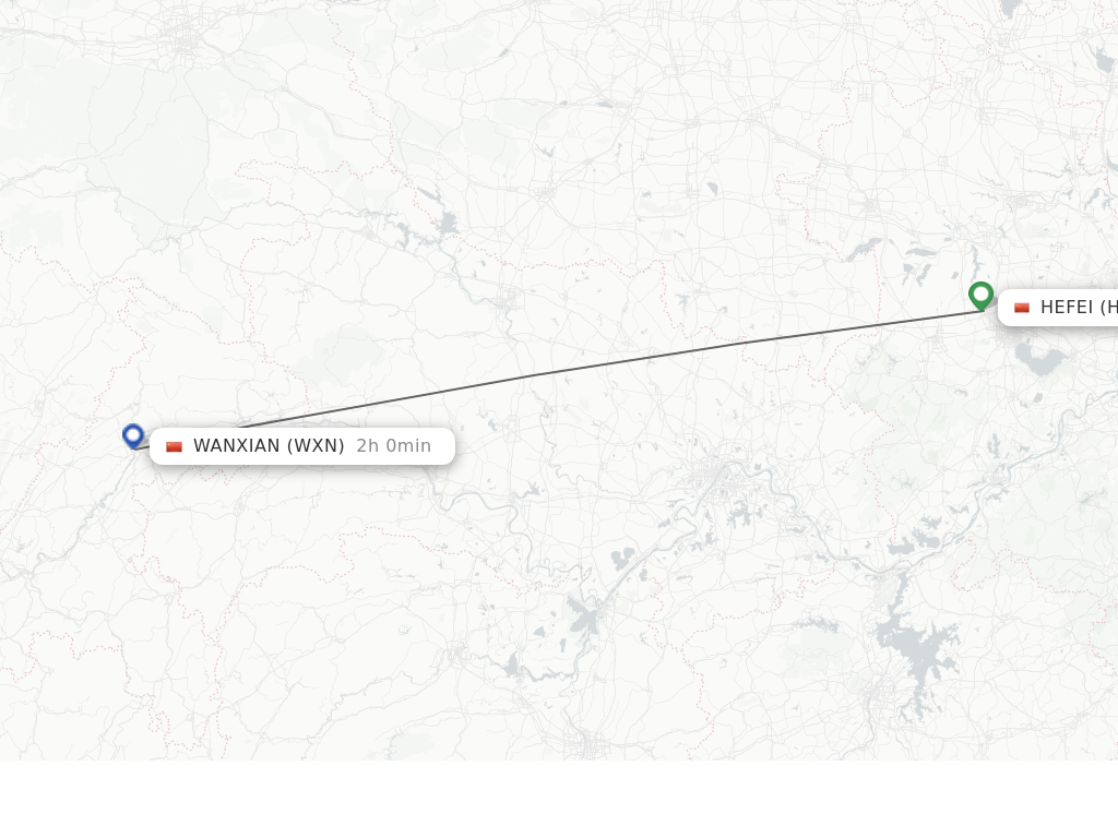 Flights from Hefei to Wanxian route map