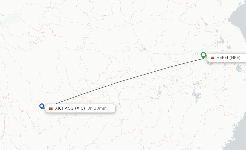 Flights from Hefei to Xichang route map
