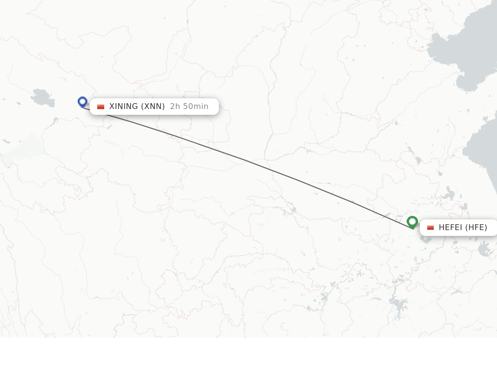 Flights from Hefei to Xining route map