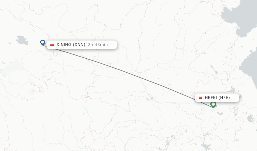 Flights from Hefei to Xining route map
