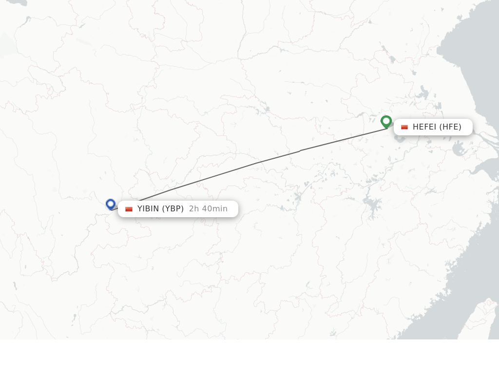 Flights from Hefei to Yibin route map