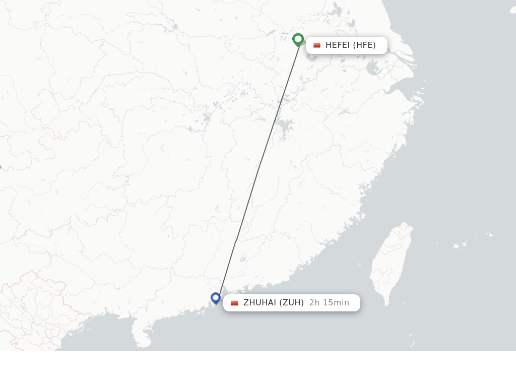Flights from Hefei to Zhuhai route map