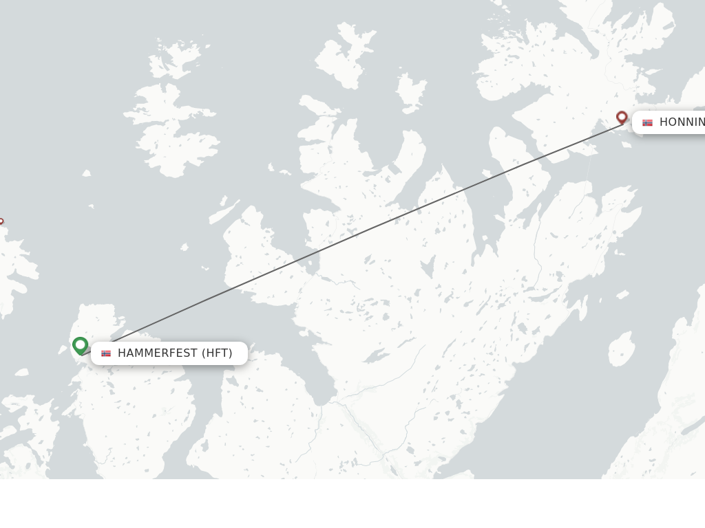 Flights from Hammerfest to Honningsvag route map