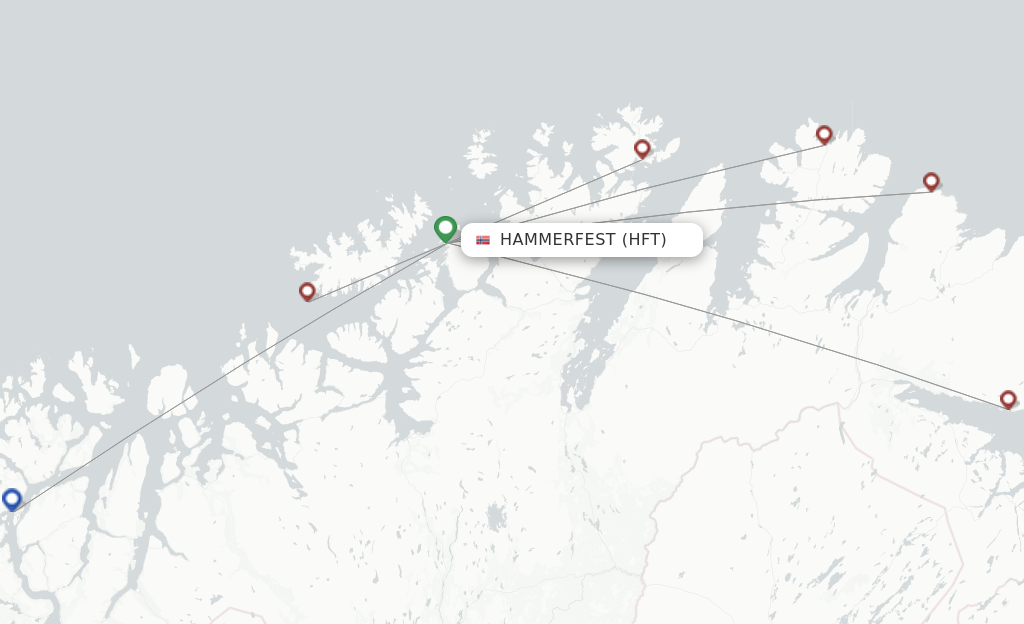Route map with flights from Hammerfest with Wideroe