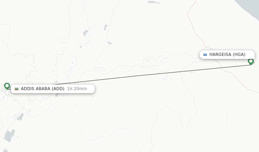 Flights from Hargeisa to Addis Ababa route map