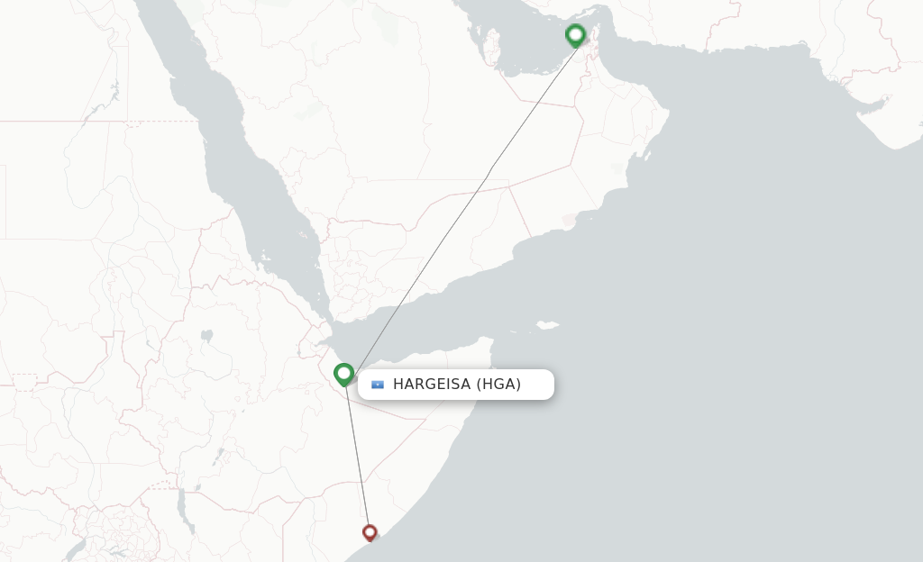 Route map with flights from Hargeisa with Daallo Airlines