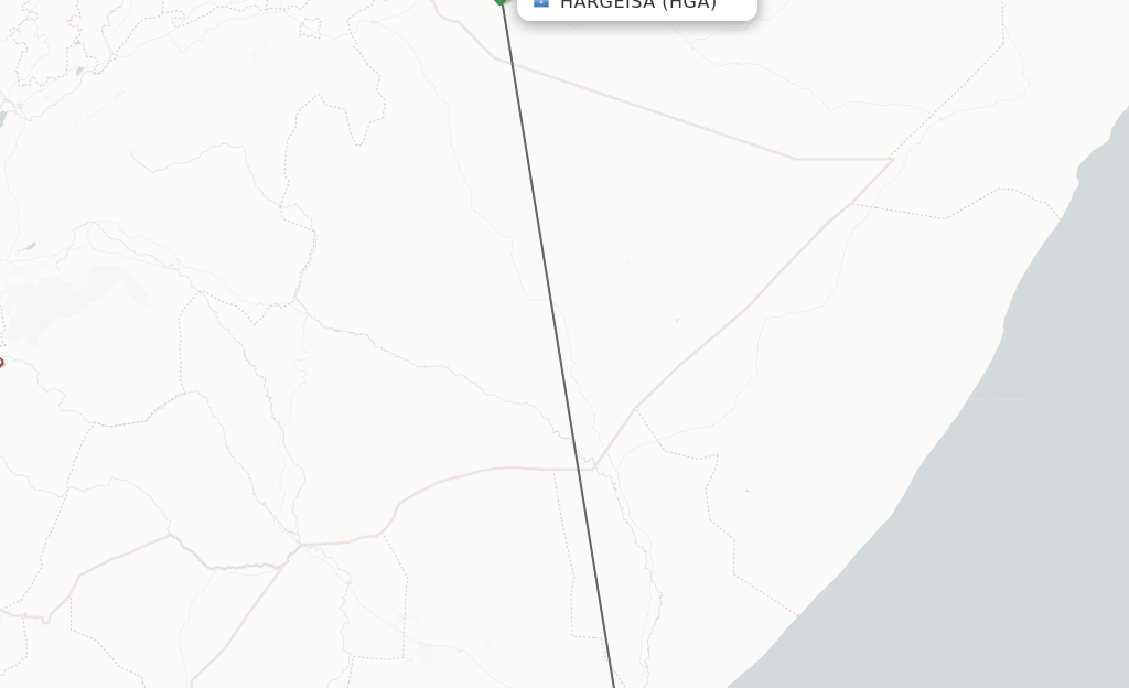 Flights from Hargeisa to Mogadishu route map