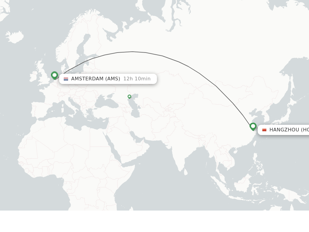 Flights from Hangzhou to Amsterdam route map