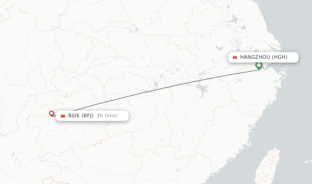 Flights from Hangzhou to Bijie route map