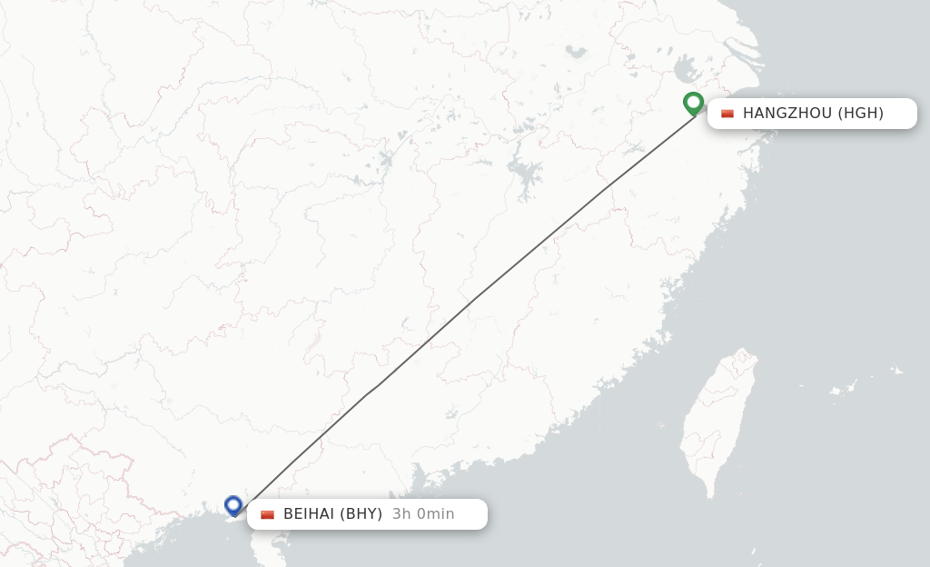 Flights from Hangzhou to Beihai route map