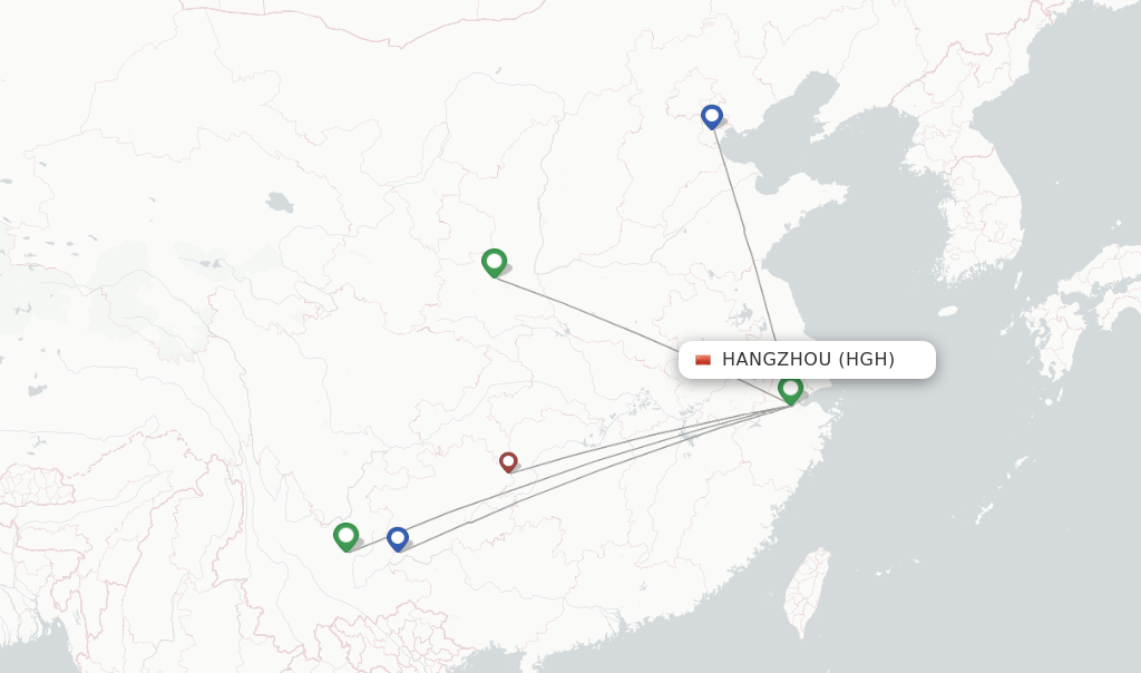 Route map with flights from Hangzhou with OkAir