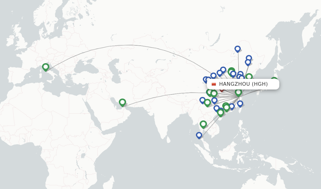Route map with flights from Hangzhou with Air China