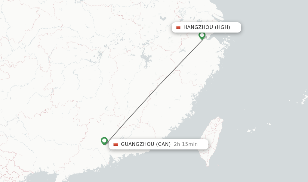 Flights from Hangzhou to Guangzhou route map