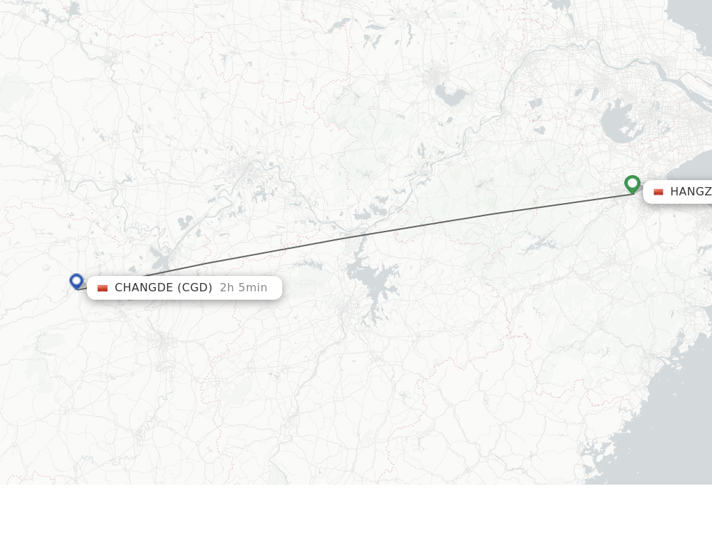 Flights from Hangzhou to Changde route map