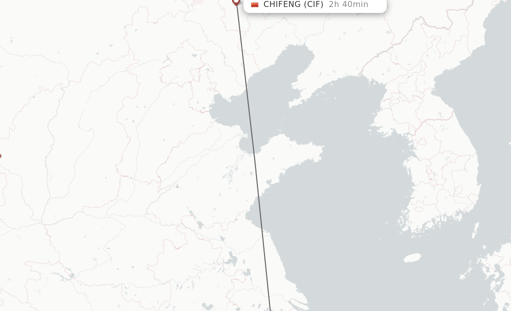 Flights from Hangzhou to Chifeng route map