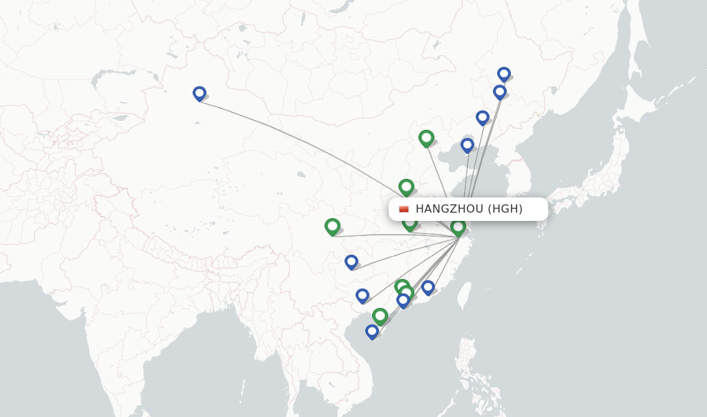 Route map with flights from Hangzhou with China Southern