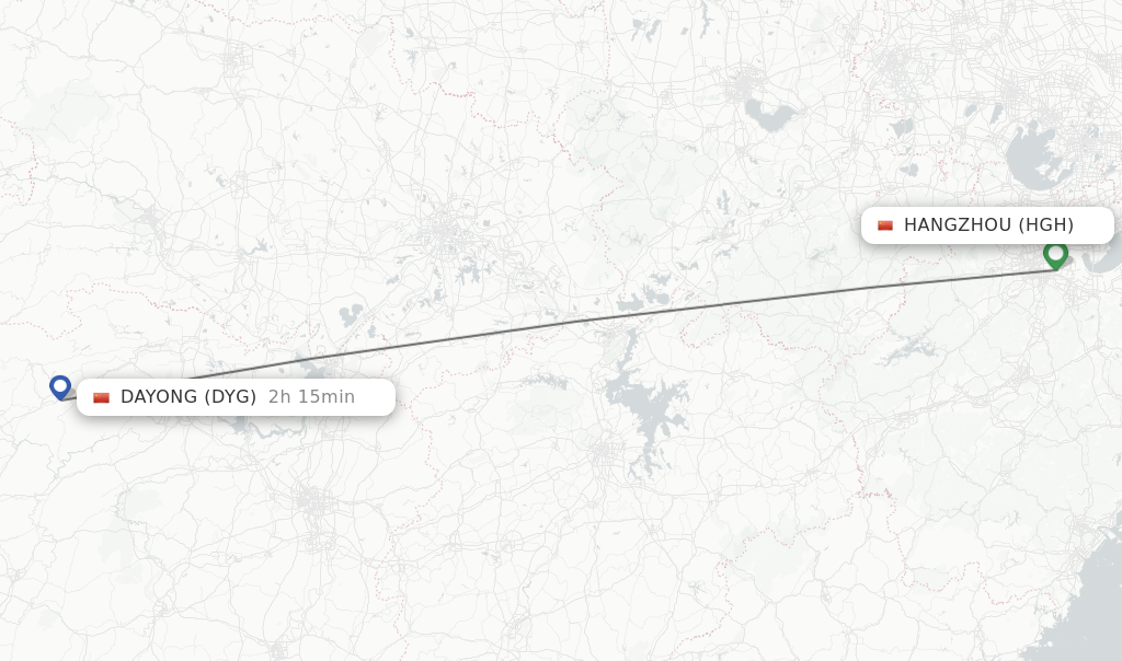 Flights from Hangzhou to Dayong route map