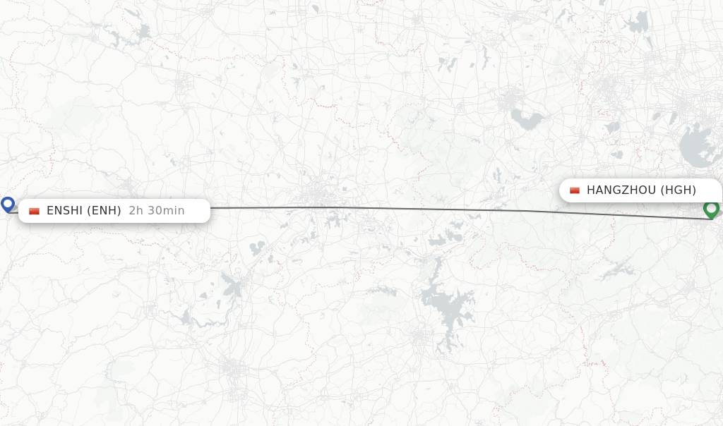 Flights from Hangzhou to Enshi route map