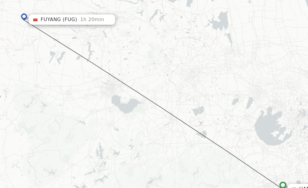 Flights from Hangzhou to Fuyang route map