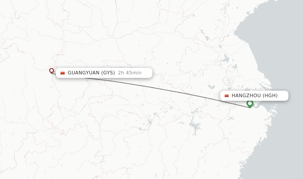 Flights from Hangzhou to Guangyuan route map