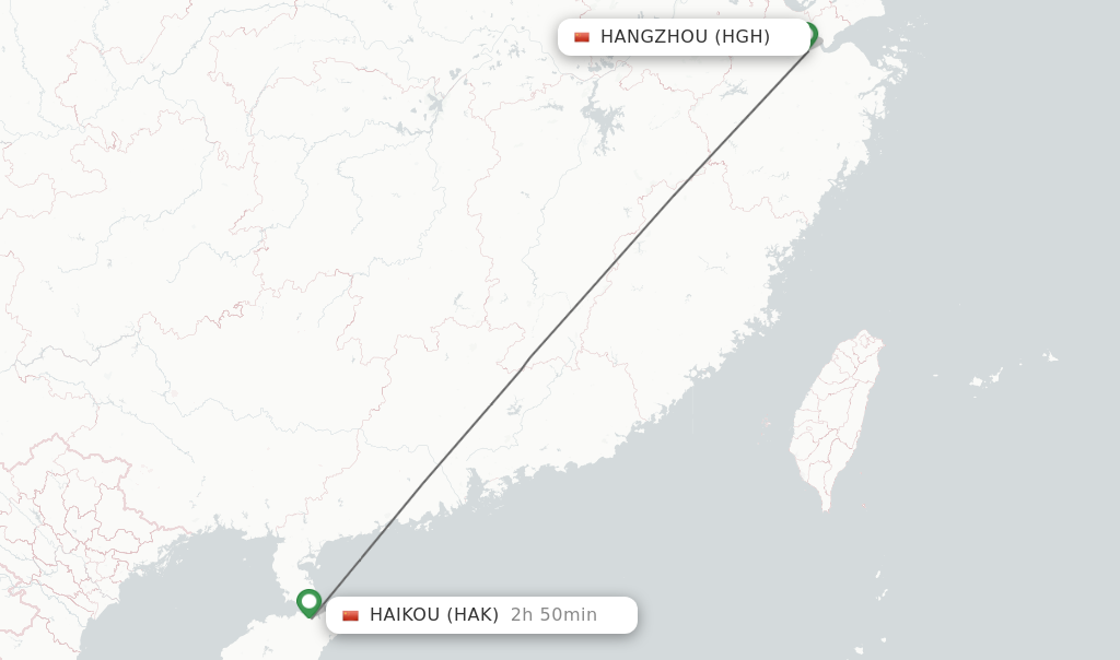 Flights from Hangzhou to Haikou route map