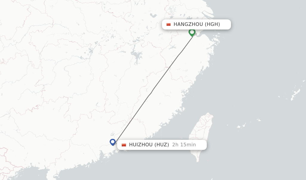 Flights from Hangzhou to Huizhou route map