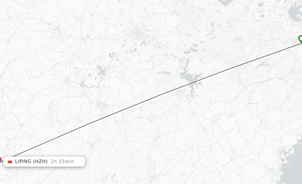 Flights from Hangzhou to Liping route map