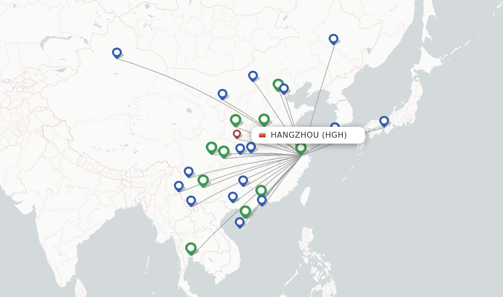 Route map with flights from Hangzhou with Capital Airlines