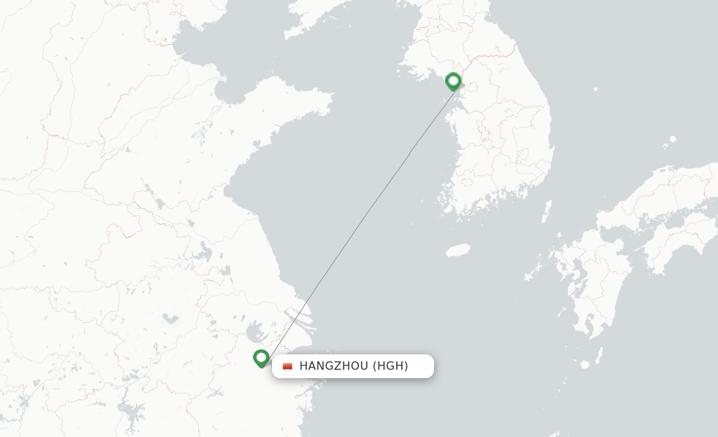 Route map with flights from Hangzhou with Korean Air