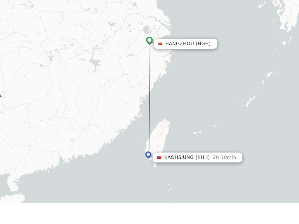 Flights from Hangzhou to Kaohsiung route map