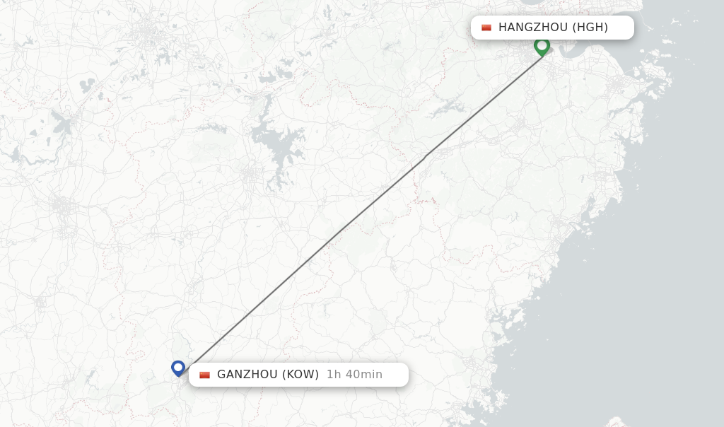 Flights from Hangzhou to Ganzhou route map