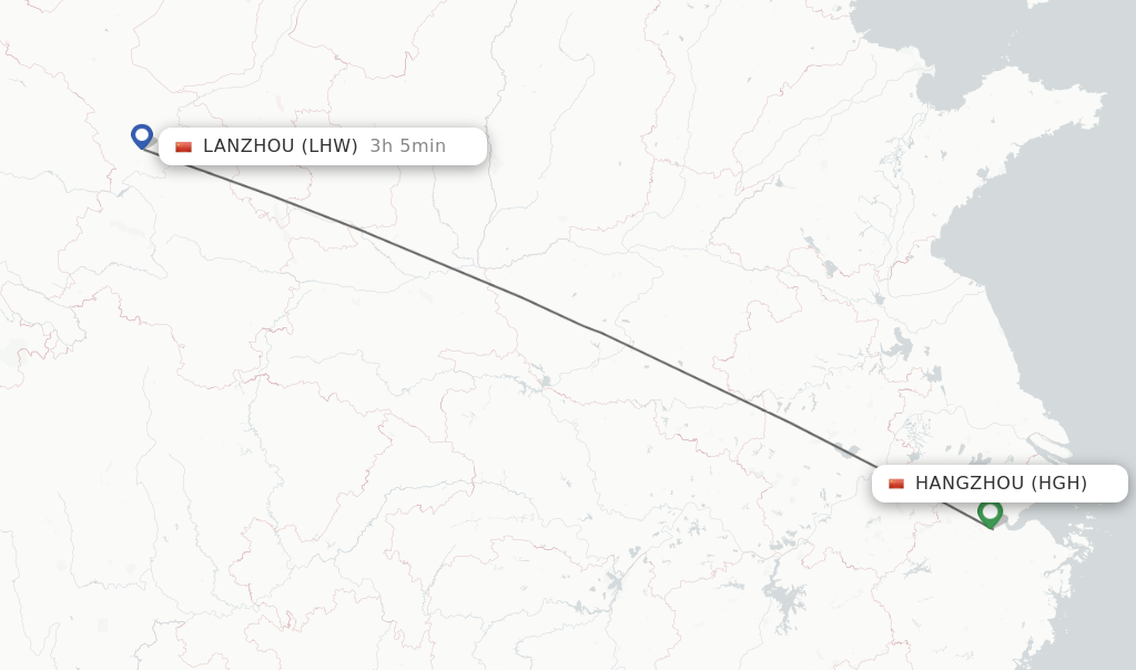 Flights from Hangzhou to Lanzhou route map