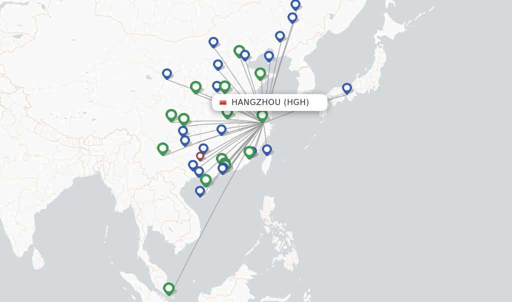Route map with flights from Hangzhou with XiamenAir