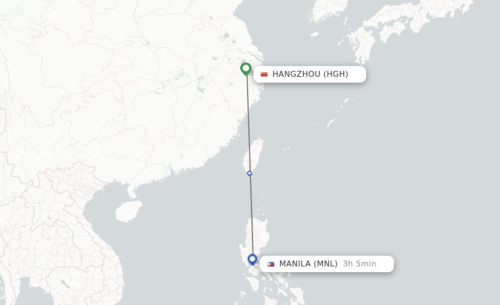 Flights from Hangzhou to Manila route map