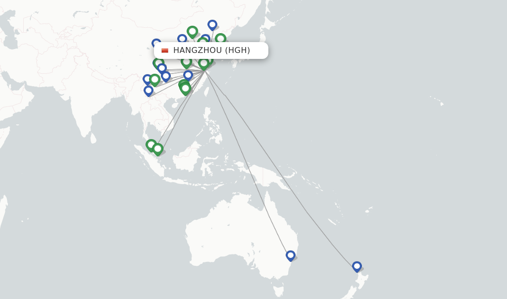 Route map with flights from Hangzhou with China Eastern