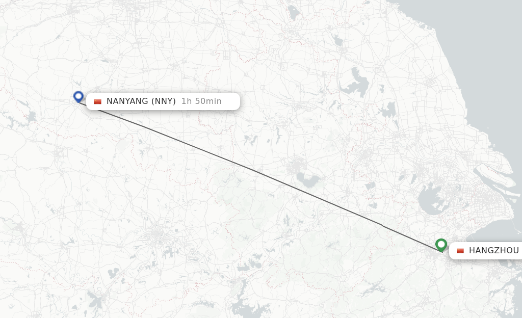 Flights from Hangzhou to Nanyang route map