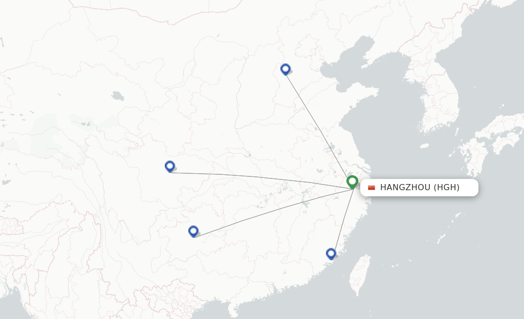 Route map with flights from Hangzhou with Hebei Airlines