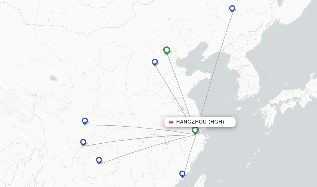 Route map with flights from Hangzhou with Hebei Airlines
