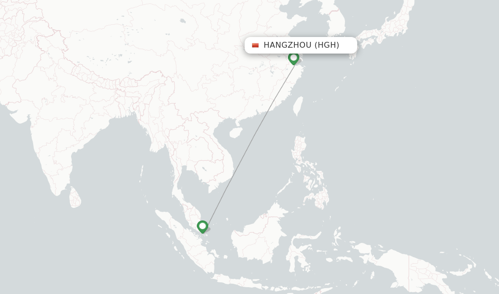 Route map with flights from Hangzhou with Scoot