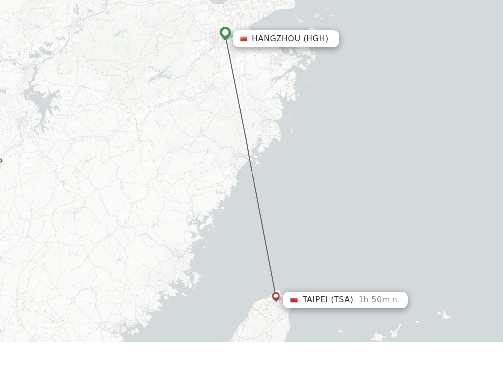 Flights from Hangzhou to Taipei route map