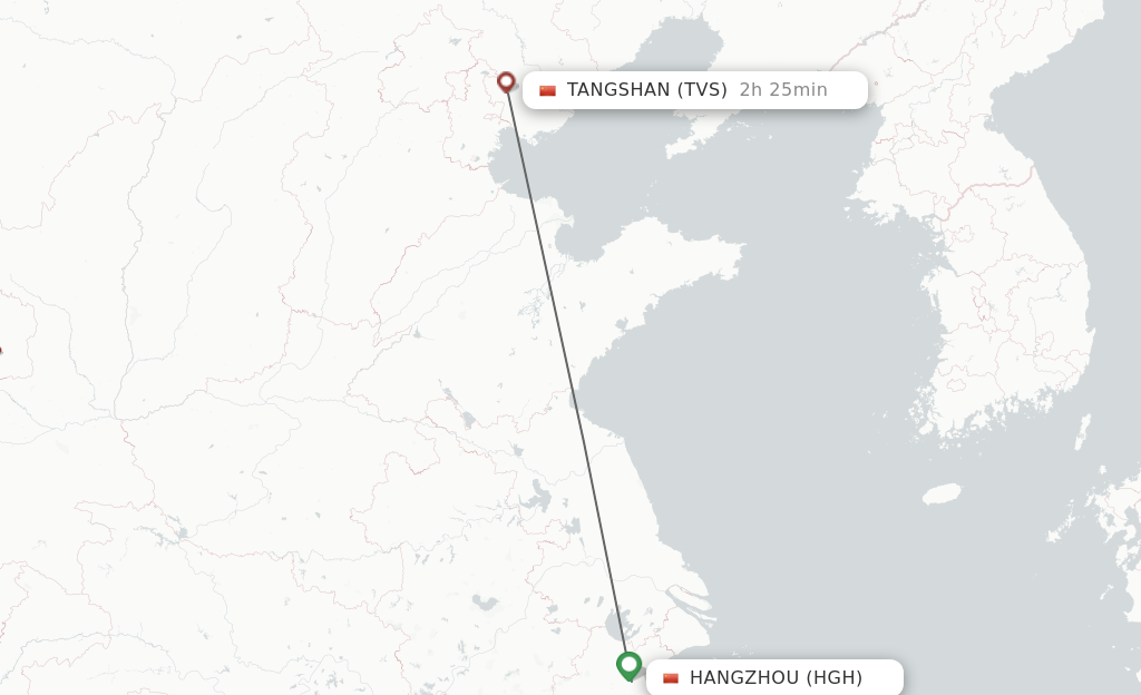 Flights from Hangzhou to Tangshan route map